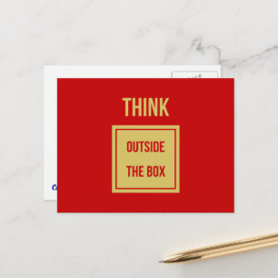 Postal Piensa fuera de la caja cita en rojo