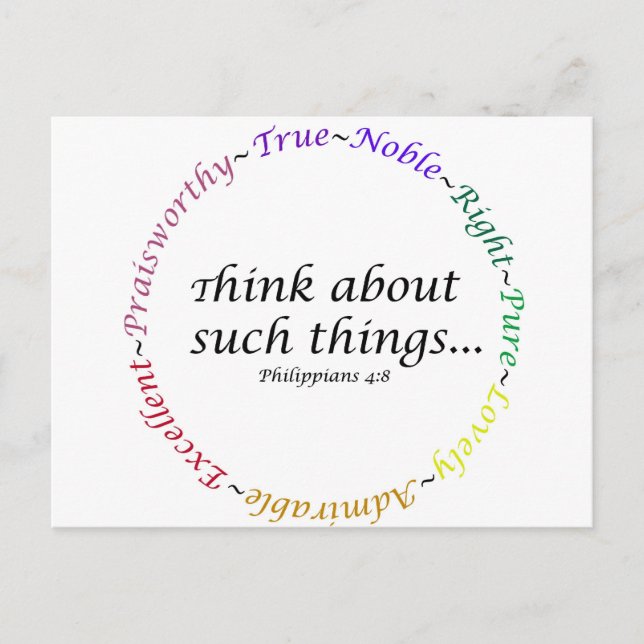 Postal Piensen en esas cosas... Filipinas 4:8 (Anverso)