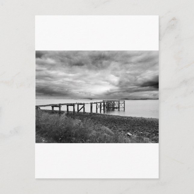 Postal Pier antiguo en la playa de arena plateada de Aber (Anverso)