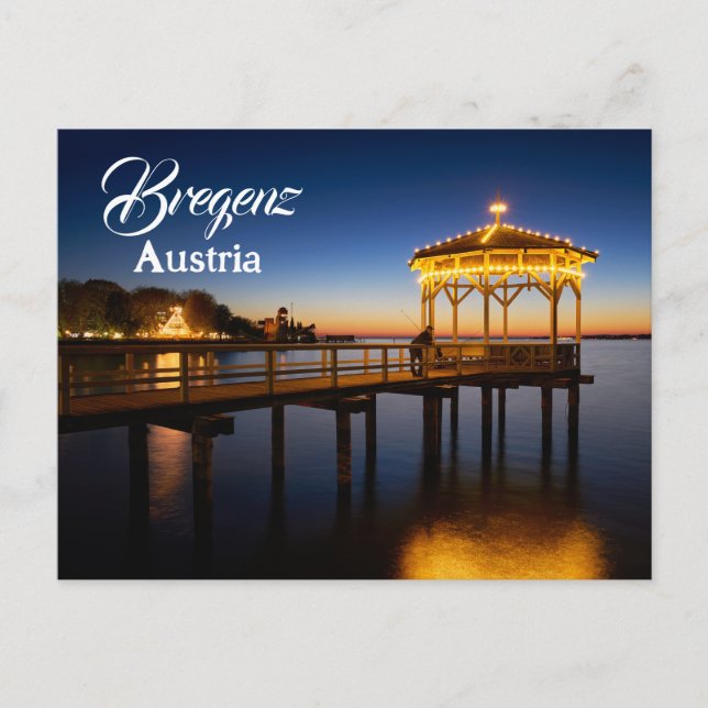 Postal Pier de Bregenz al atardecer en Austria (Anverso)