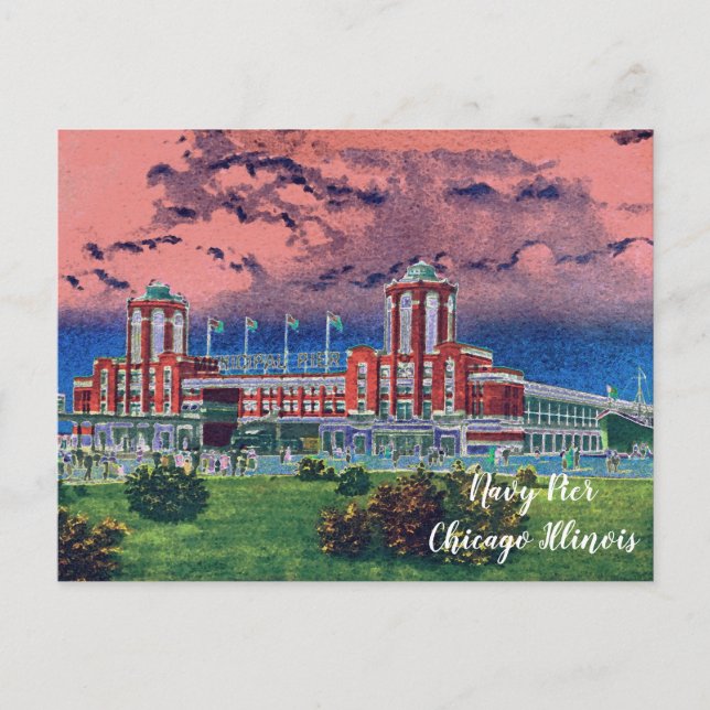 Postal Pier naval Chicago 1920's Watercolor Art Windy Cit (Anverso)