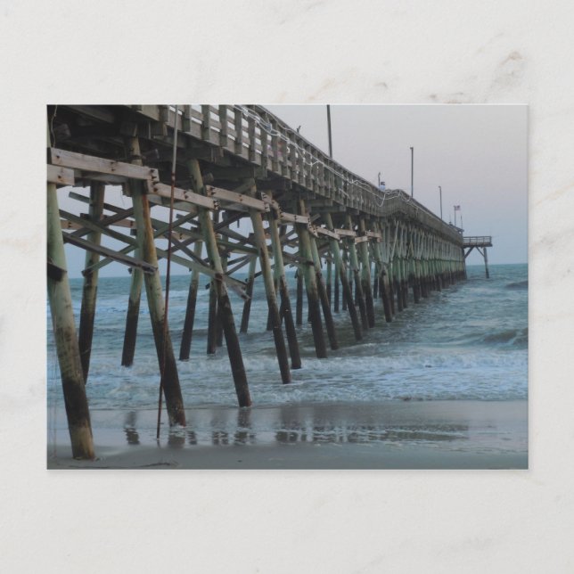 Postal Pier y olas = Isla de roble, NC (Anverso)