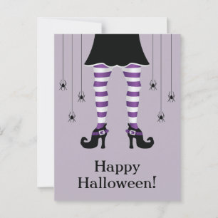Postal Piernas de Bruja Moradas y Arañas Feliz Halloween