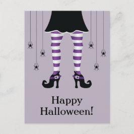 Postal Piernas de Bruja Moradas y Arañas Feliz Halloween 