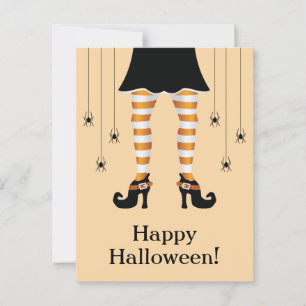 Postal Piernas de Bruja Naranja y Arañas Feliz Halloween