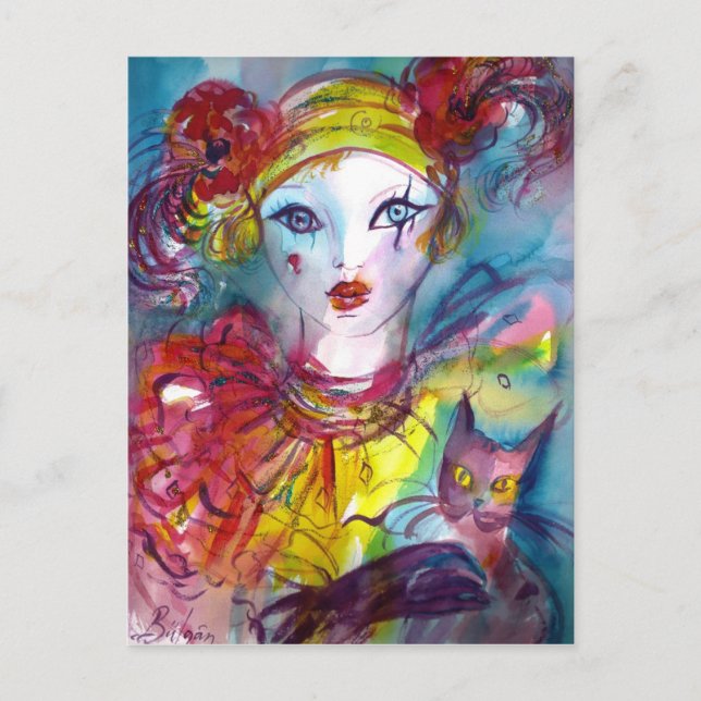 Postal Piero con máscaras de gato / Mascarada veneciana (Anverso)