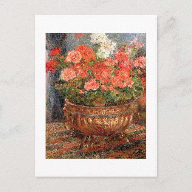 Postal Pierre A Renoir | Geranios en una cuenca de cobre (Anverso)