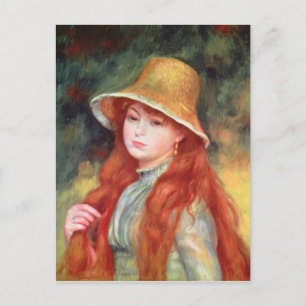 Postal Pierre A Renoir Joven chica en un Gorra de paja