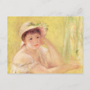 Postal Pierre A Renoir   Mujer en un Gorra de paja