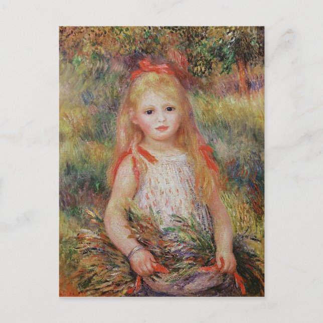 Postal Pierre A Renoir | Niña pequeña portando flores (Anverso)