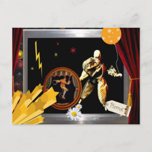 Postal pierrot con bicicleta