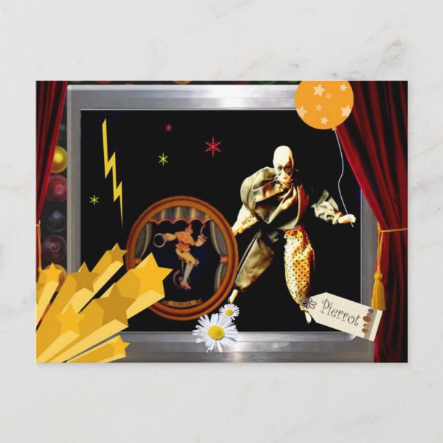 Postal pierrot con bicicleta (Anverso)