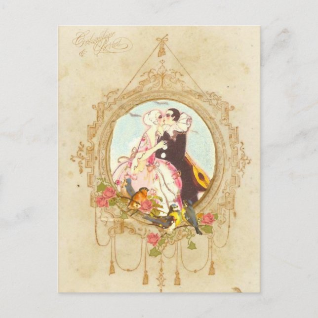 Postal Pierrot y Columbine (Anverso)