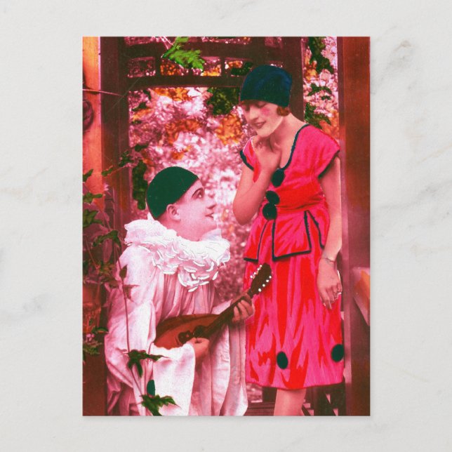 Postal Pierrot y Columbine (Anverso)