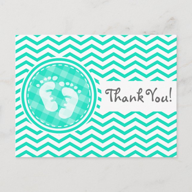 Postal Pies de bebé; Aqua Green Chevron (Anverso)