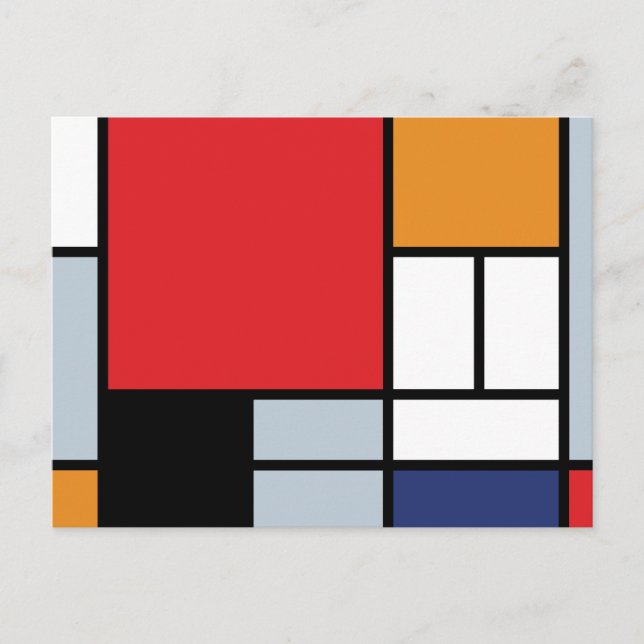 Postal Piet Mondrian - Composición con gran plano rojo (Anverso)
