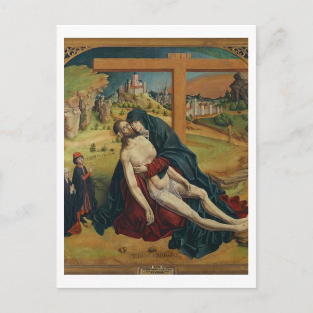 Postal Pieta con dos donantes (petróleo en el panel) (Anverso)
