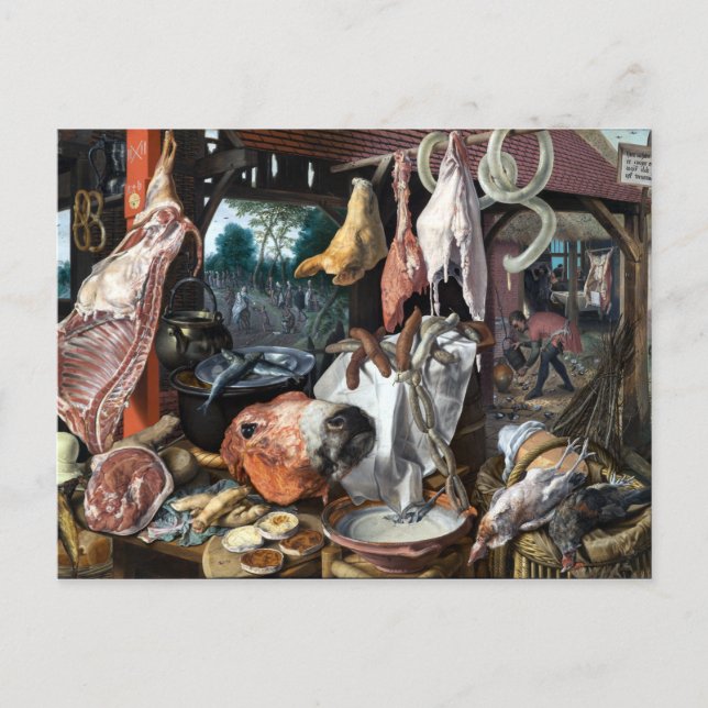 Postal Pieter Aertsen Un puesto de carne con la sagrada f (Anverso)