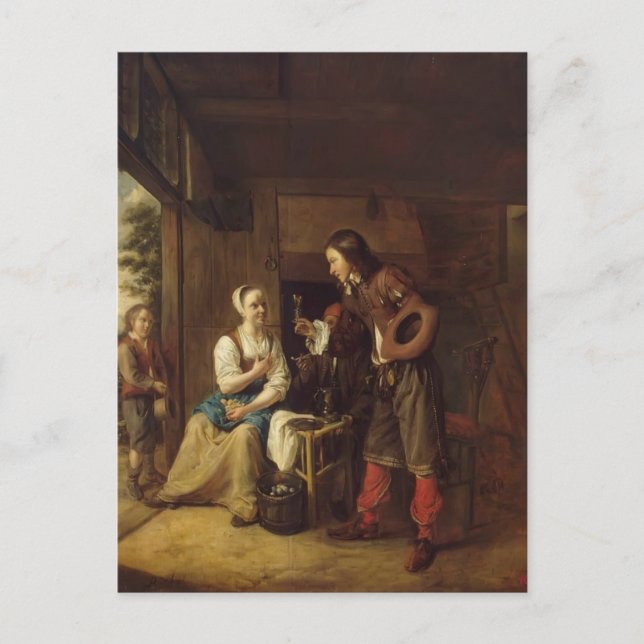 Postal Pieter Hooch - Hombre ofreciendo vino a una mujer (Anverso)