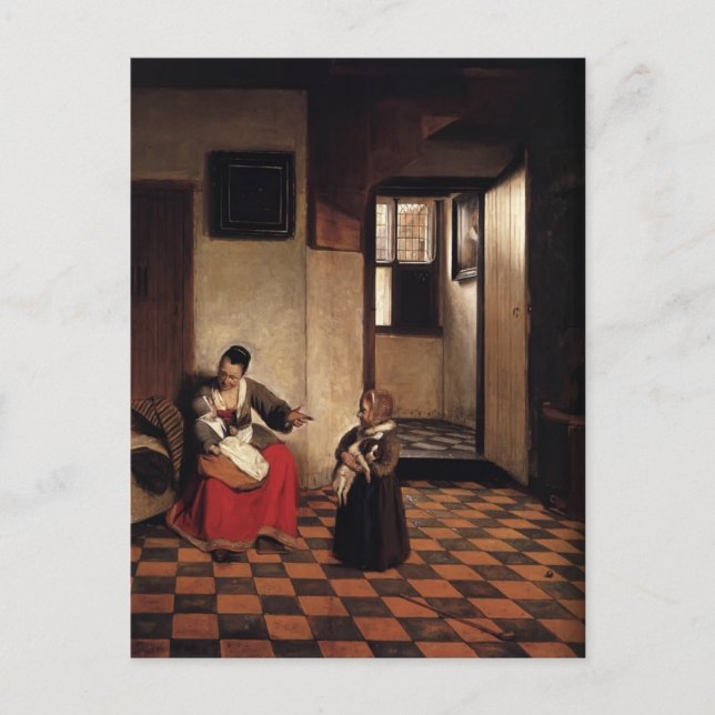 Postal Pieter Hooch - Una mujer con un bebé en su rapto (Anverso)
