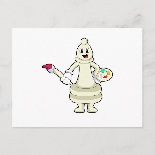 Postal Pieza de ajedrez Alfil como pintor con pincel y co (Anverso)