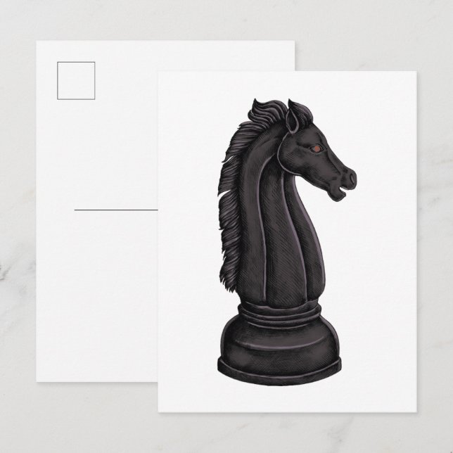 Postal Pieza de ajedrez negra vintage (Anverso / Reverso)