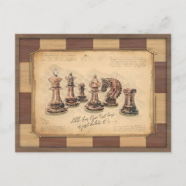 Postal Piezas de ajedrez y ajedrez antiguas, regalo para 