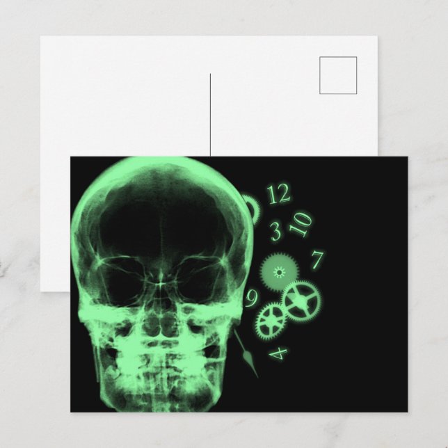 Postal Piezas de cráneo y reloj de rayos X - Verde (Anverso / Reverso)