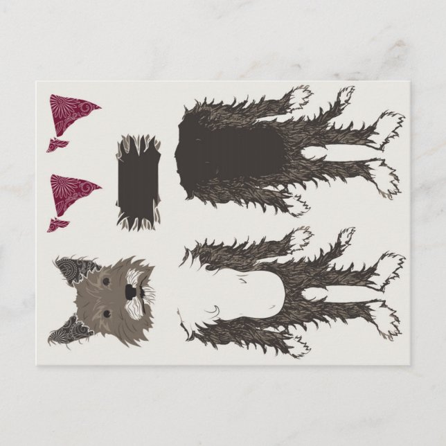 Postal piezas de papel de la muñeca del perrito (Anverso)