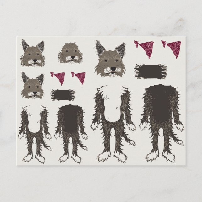 Postal piezas de papel de la muñeca del perrito (Anverso)