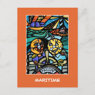 Postal Piezas Marítimas Sobre Naranja