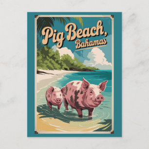 Postal Pig Beach Bahamas Viaje Arte Vintage