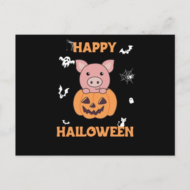 Postal Pig In Pumpkin Sweet Pigs Happy Halloween (Anverso)
