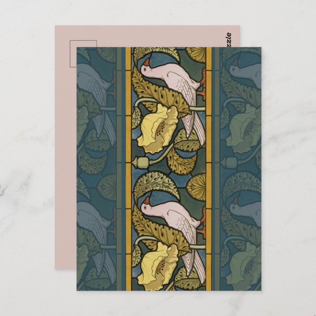 Postal Pigeon Blue Yellow Fish Art Nouveau (Anverso / Reverso)