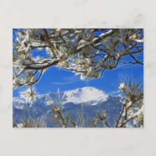 Postal Pikes Peak Winter Snow Cubierto de Arte Fractal