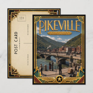 Postal Pikeville Kentucky Arte Deco Vintage Edad Dorada