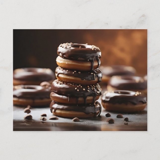 Postal Pila de donuts glaseados de chocolate (Anverso)