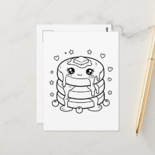 Postal Pila de panqueques kawaii para colorear