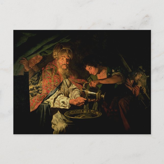 Postal Pilato Lavándose las manos (aceite sobre lienzo) (Anverso)