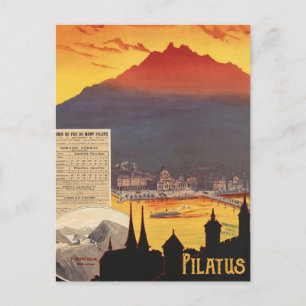 Postal Pilatus, atardecer sobre la montaña, Suiza