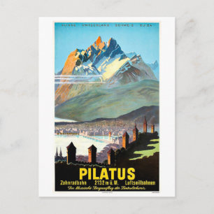 Postal Pilatus, montañas, Suiza, viaje vintage