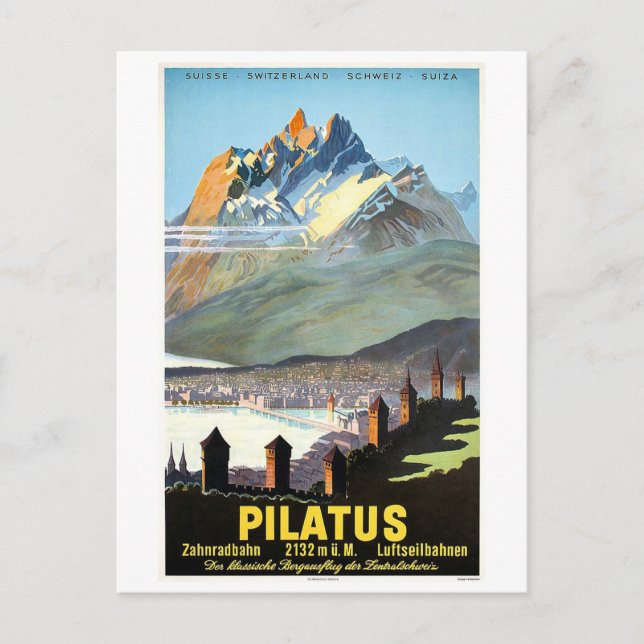 Postal Pilatus, montañas, Suiza, viaje vintage (Anverso)