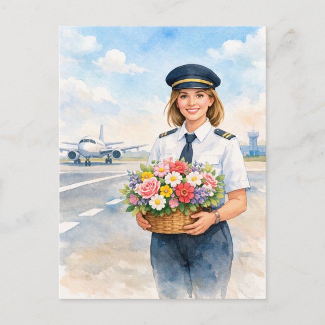 Postal Pilot holds flowers standing on runway  (Anverso)