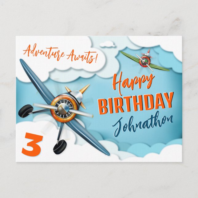 Postal Piloto de Avión de Combate Cumpleaños Niño (Anverso)