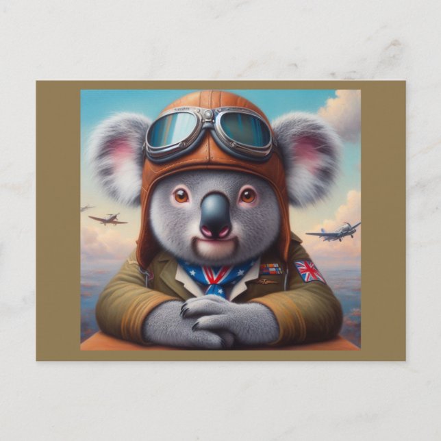 Postal Piloto de avión de Koala (Anverso)