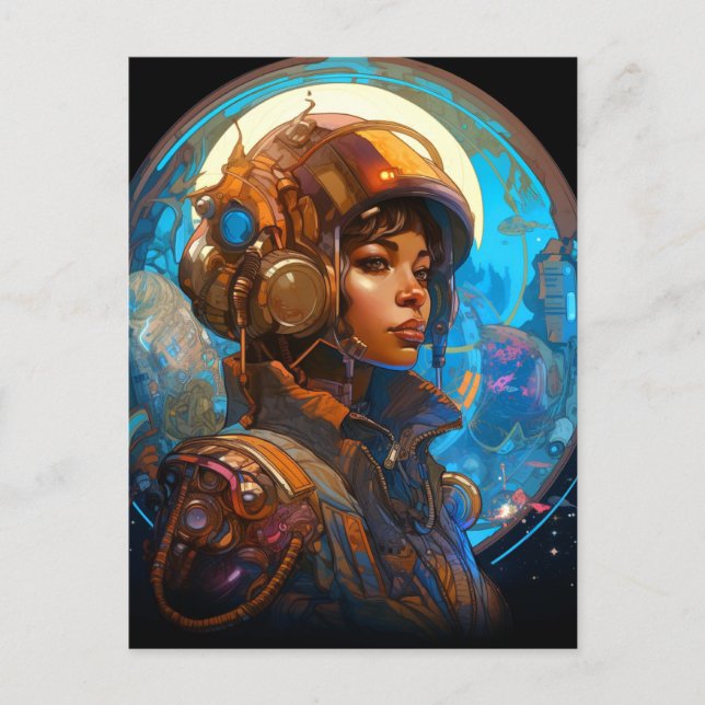 Postal Piloto de ciencia ficción para mujeres negras futu (Anverso)