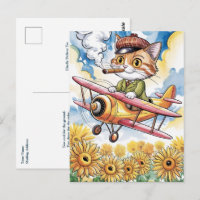 Piloto de Gato Divertido Cumpleaños Biplano Avión