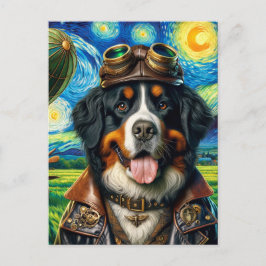 Postal Piloto de Steampunk Bernese Mountain Dog Van Gogh