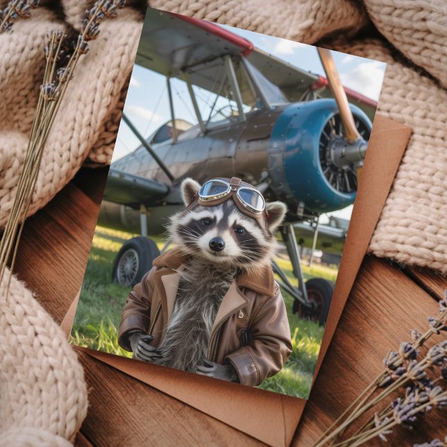 Postal Piloto Mapache Avión Foto Divertida Cumpleaños (Subido por el creador)