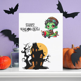 Postal Piloto Zombie Caprichoso Avión Niños Halloween 